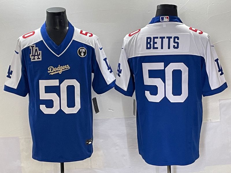 Men 2025 Los Angeles Dodgers #50 Betts Blue white Nike MLB Jersey style 7075